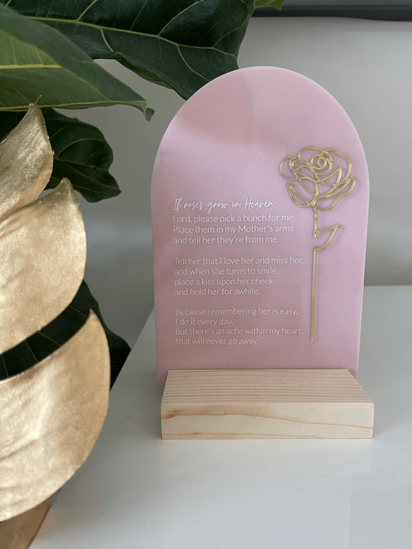 Roses in Heaven - pastel pink plaque with timber base
