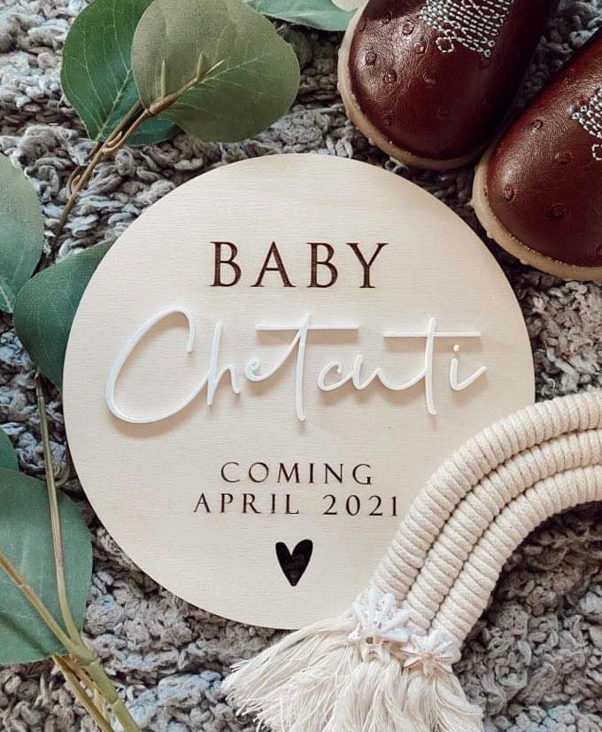 Baby [surname] coming pregnancy announcement plaque