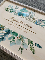 Keepsake box with eucalyptus print and engraved birth details