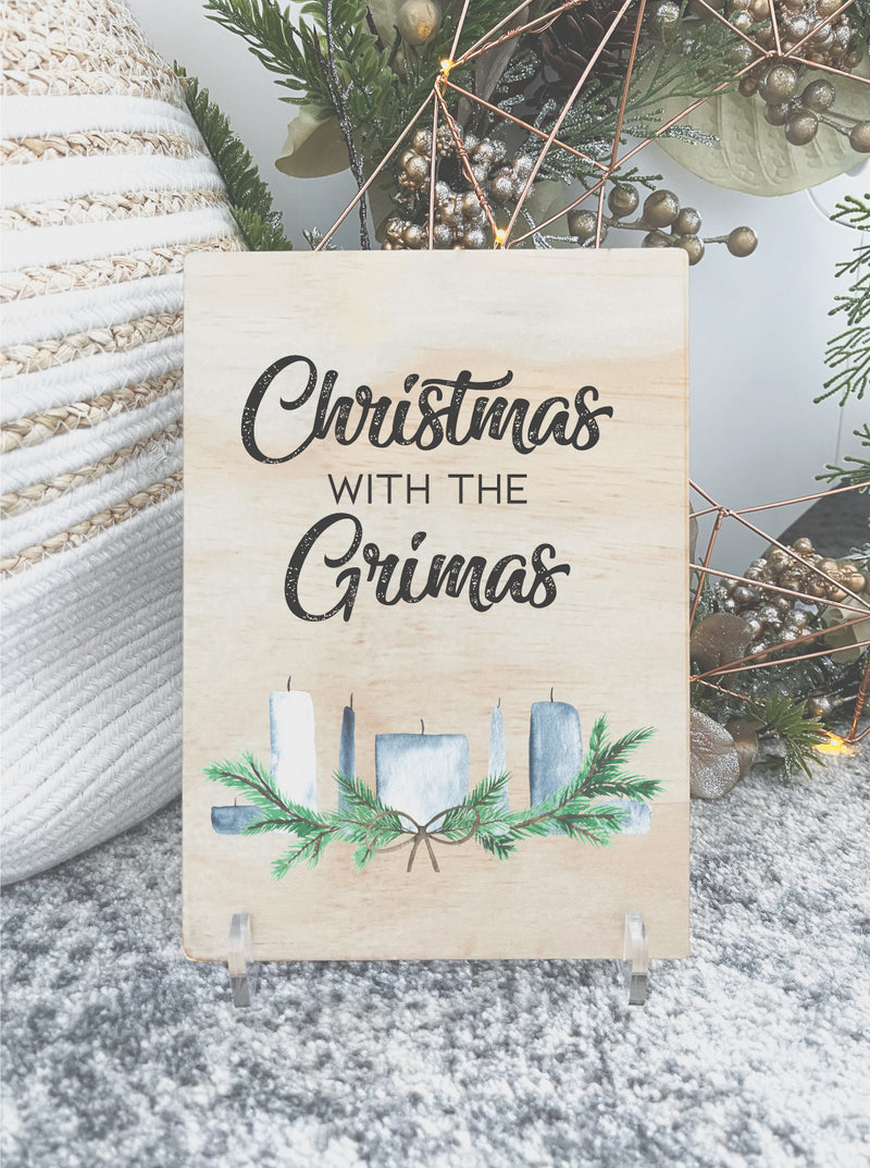 Hall table / Christmas display plaque with stand - various designs, choose your own text