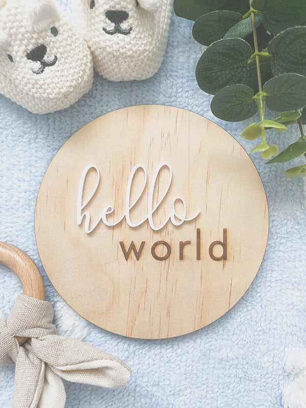 “Hello world” birth announcement plaque