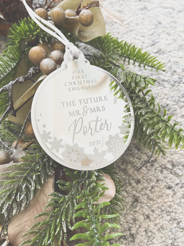 “Our first Christmas engaged” bauble