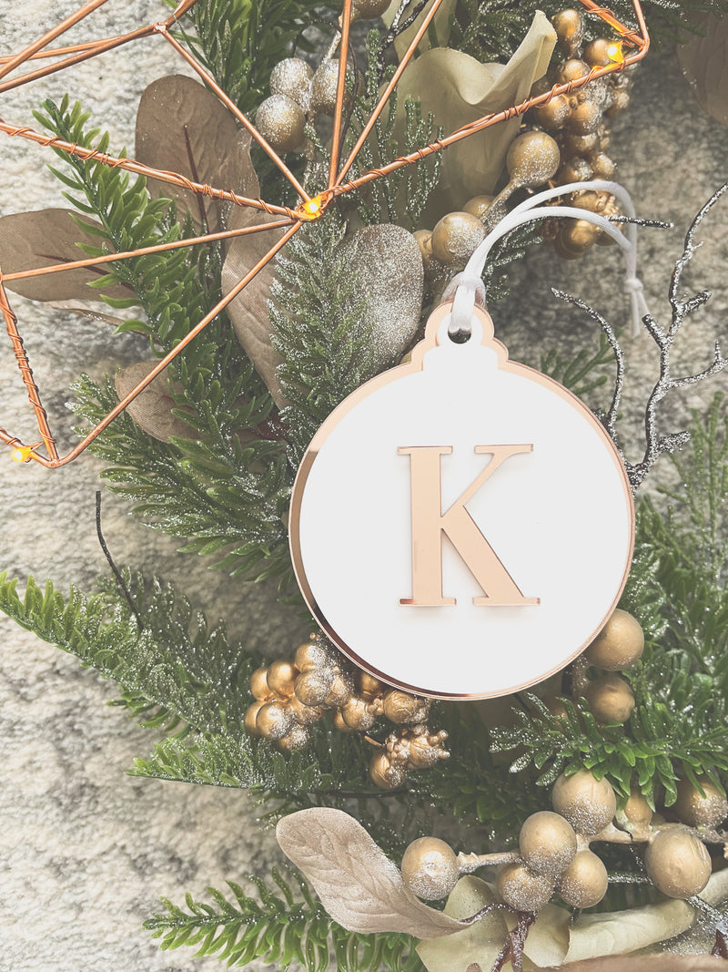 Round bauble ornament with initial