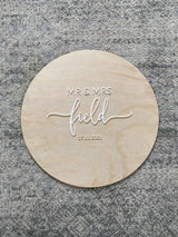 Wedding “guest book” round timber sign