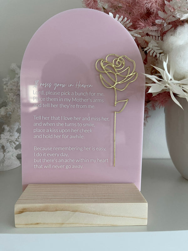 Roses in Heaven - pastel pink plaque with timber base