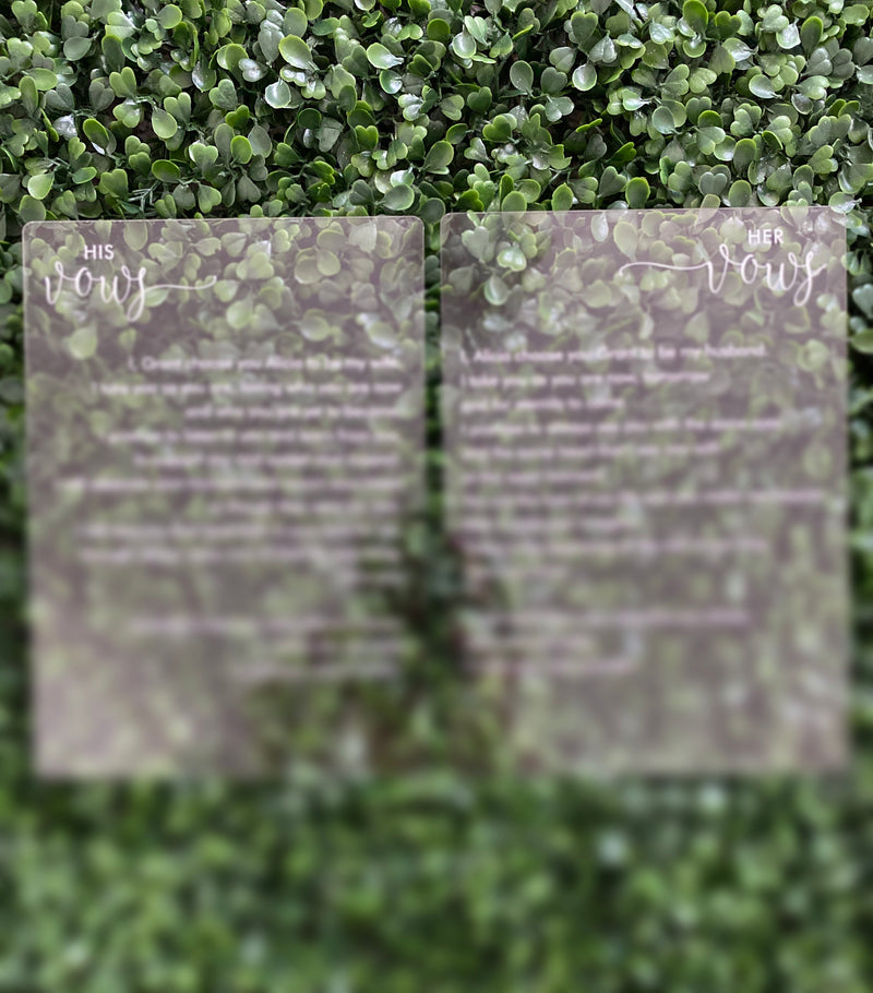 Wedding vows on clear acrylic - set of 2