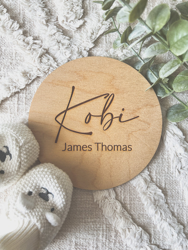 Engraved first and middle name birth announcement plaque