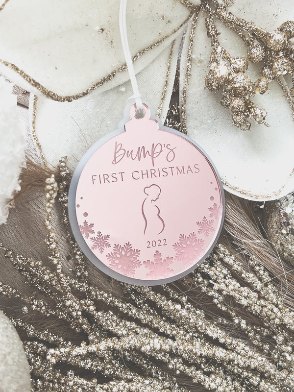 “Bump’s first Christmas” bauble ornament