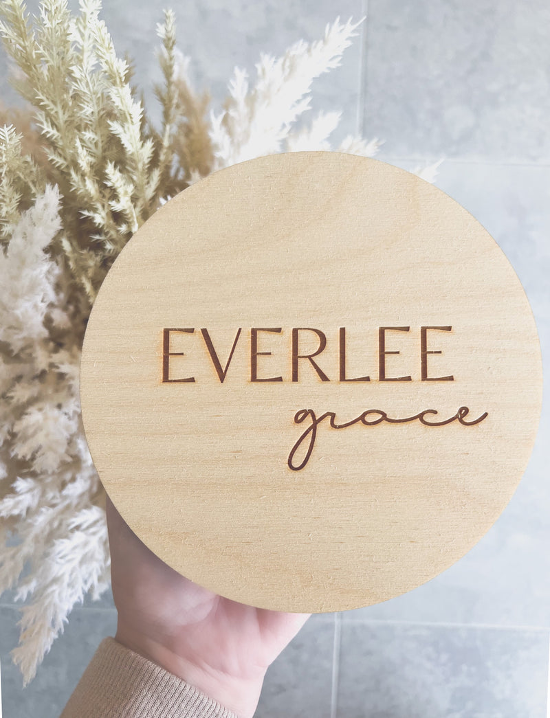 Engraved first and middle name birth announcement plaque - choose your fonts