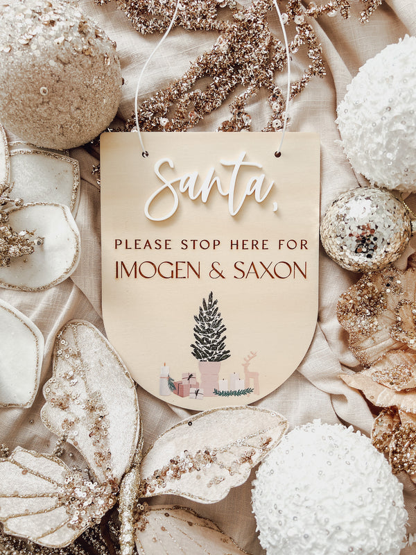 Santa please stop here hanging sign