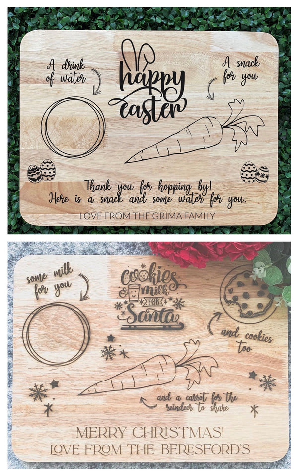 Double-sided Santa and Easter Bunny snack tray