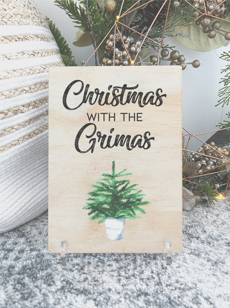 Hall table / Christmas display plaque with stand - various designs, choose your own text