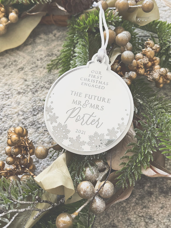 “Our first Christmas engaged” bauble