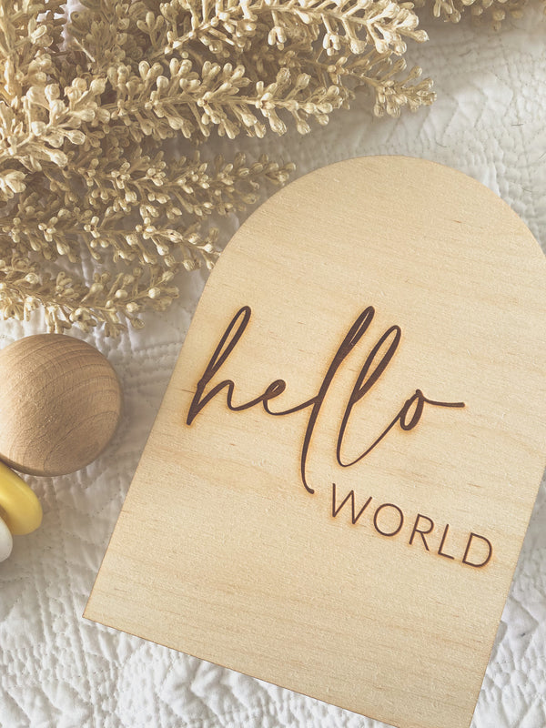 "Hello world" arch announcement plaque