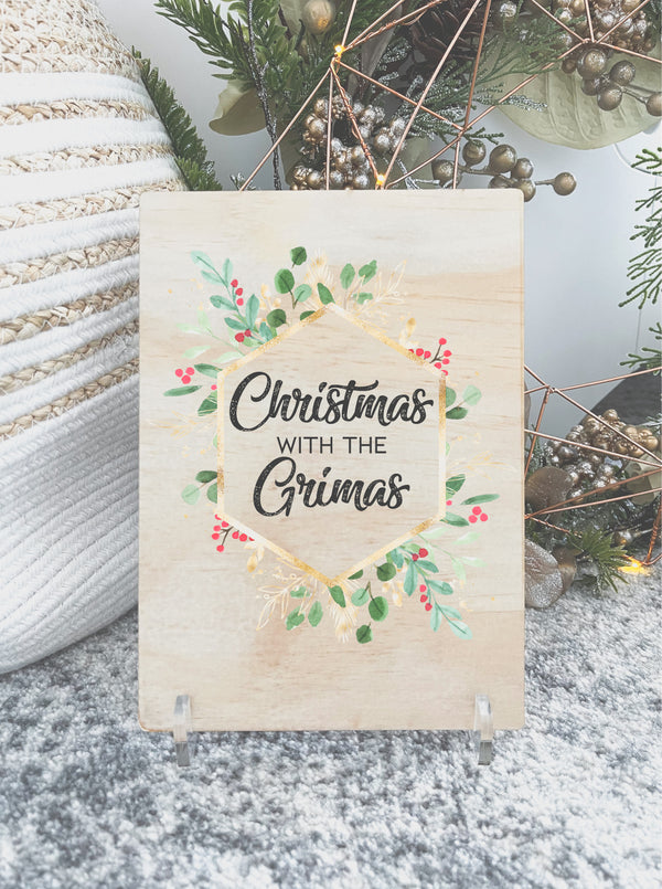 Hall table / Christmas display plaque with stand - various designs, choose your own text