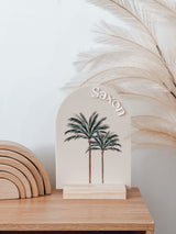 Personalised Arch plaque with printed palm trees and name
