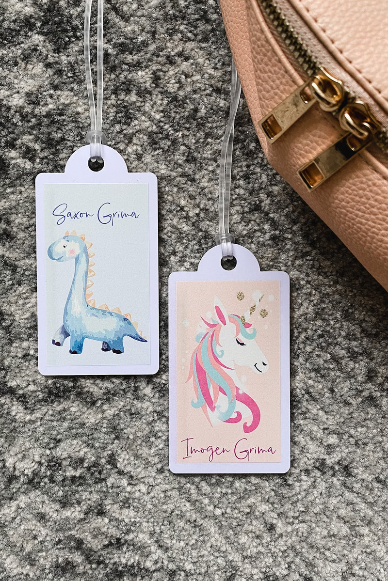 Printed bag tag - dinosaur