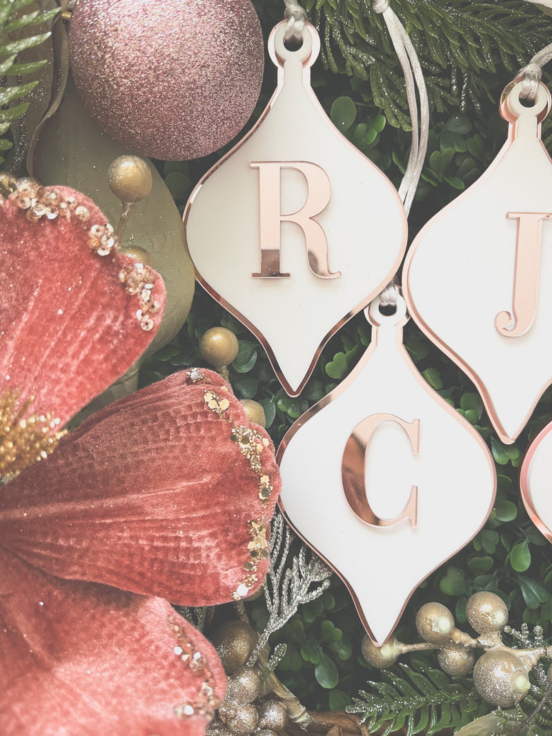 Teardrop bauble ornament with initial