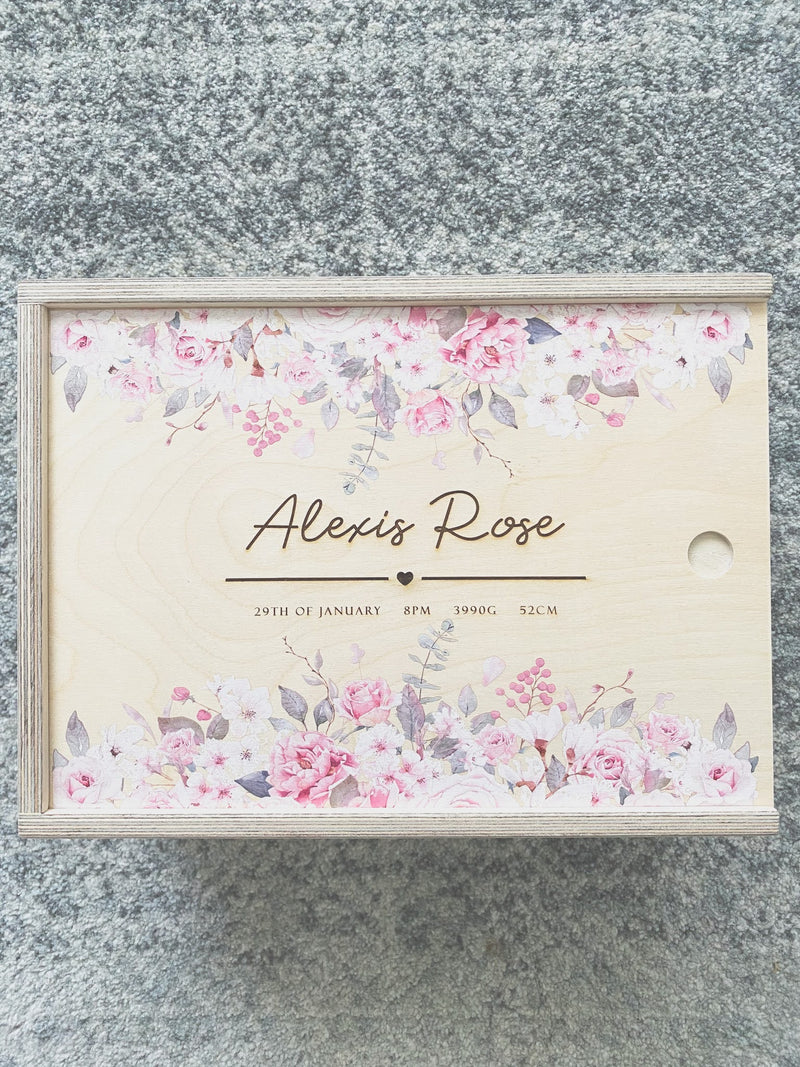 Soft pink roses and magnolias keepsake box