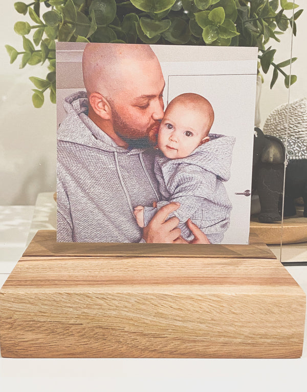 Photo printed on clear acrylic with timber base