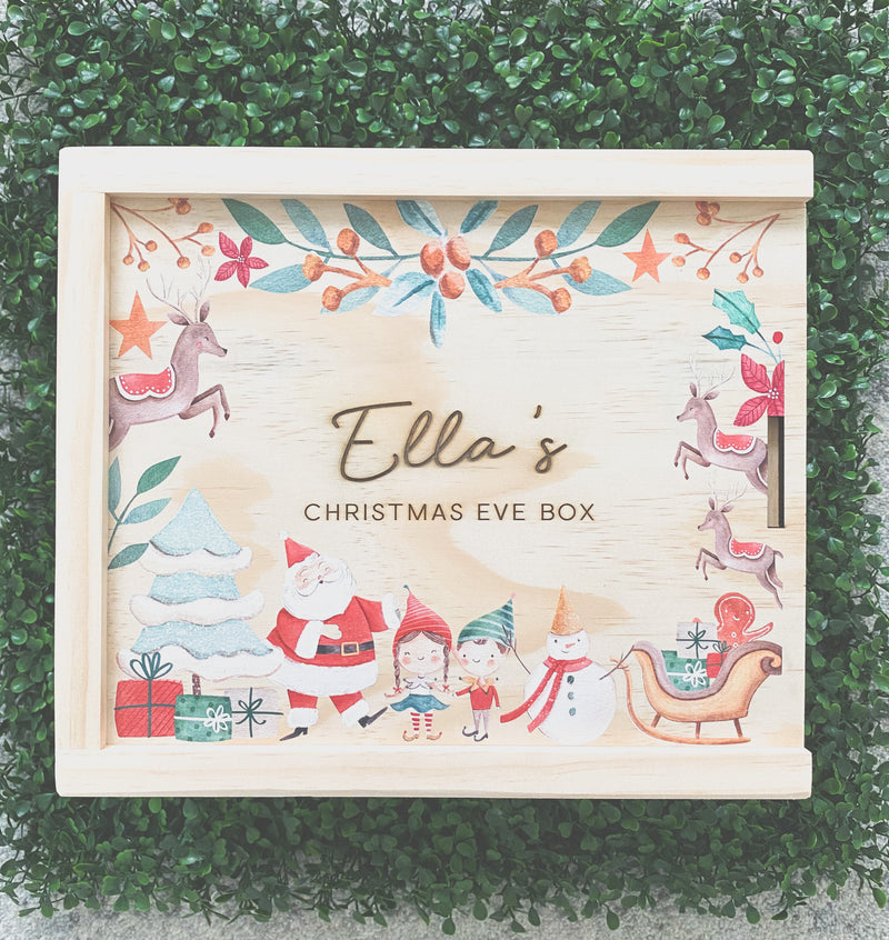 Christmas Eve keepsake box - Santa, elves, sleigh