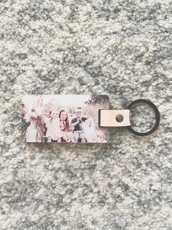 Photo keyring - with leather strap and metal ring of your choice