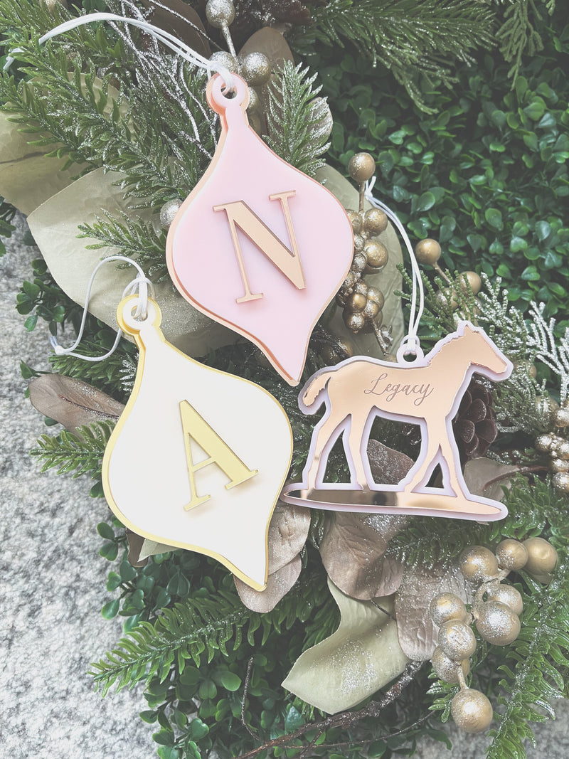 Teardrop bauble ornament with initial