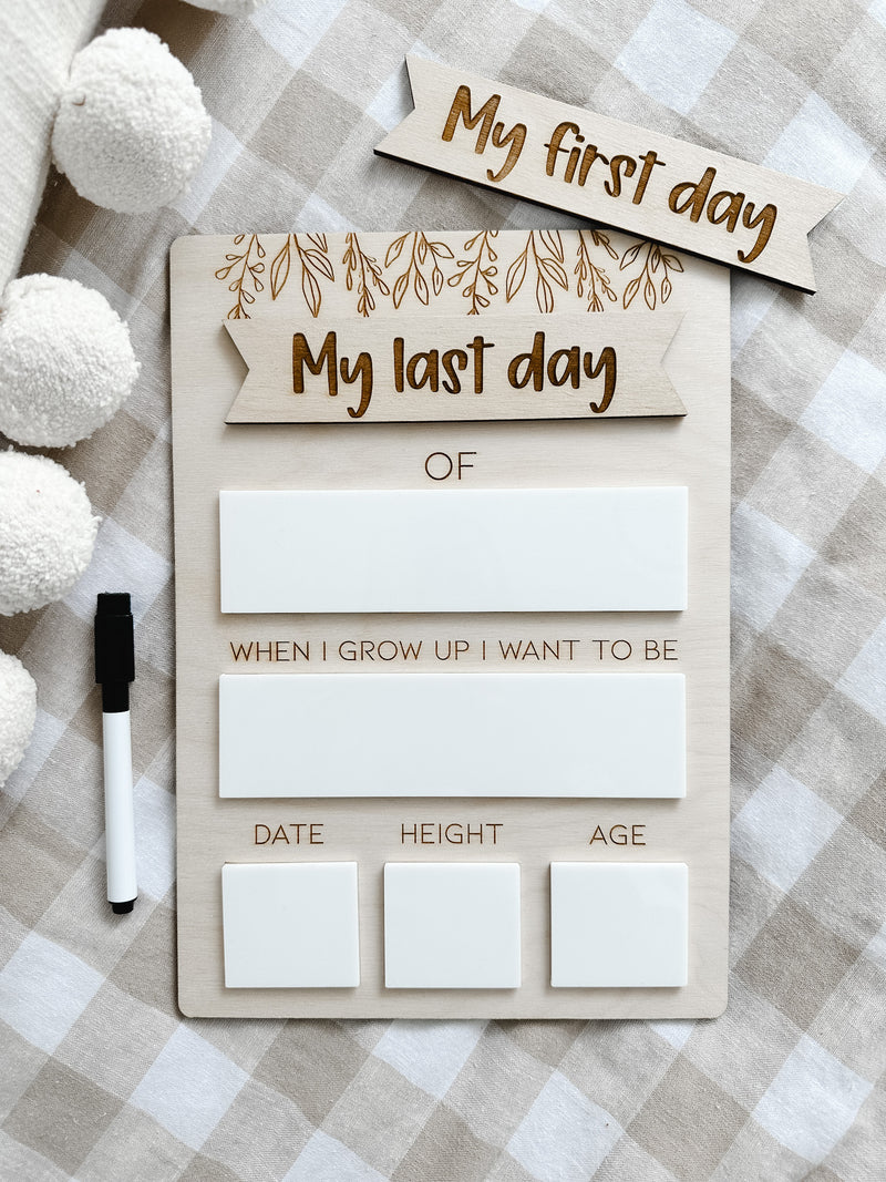 My first / last day - interchangeable engraved milestone board - botanical