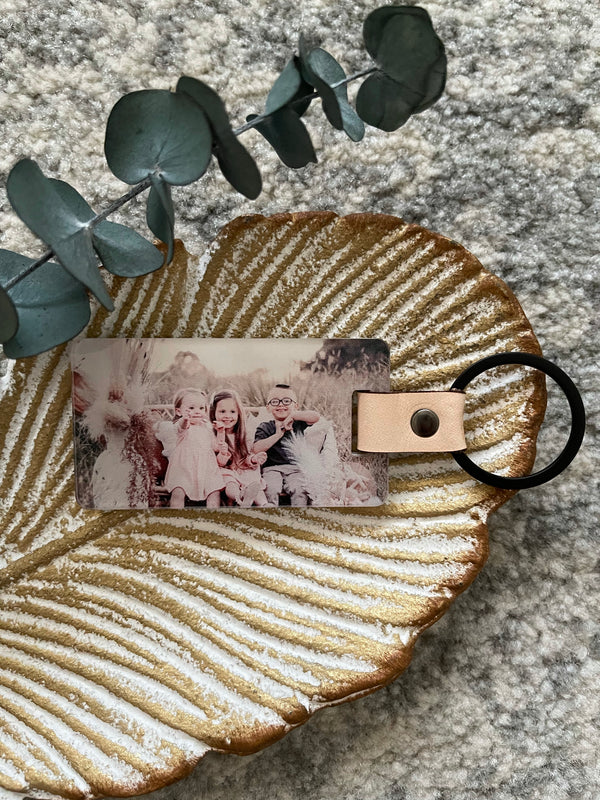 Photo keyring - with leather strap and metal ring of your choice