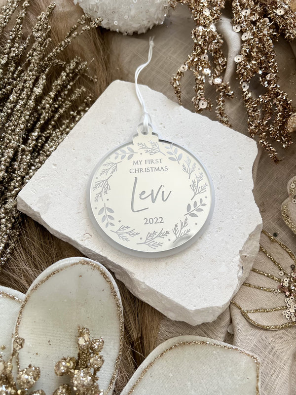 Mirror Christmas bauble ornament - your choice of text