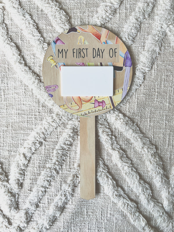 My first day of school photo prop paddle - Watercolour stationery