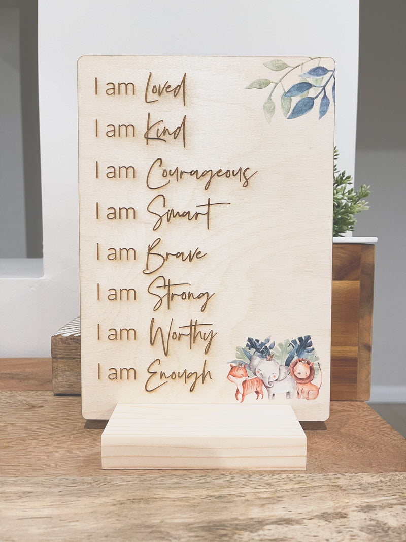 Affirmations plaque - safari animals