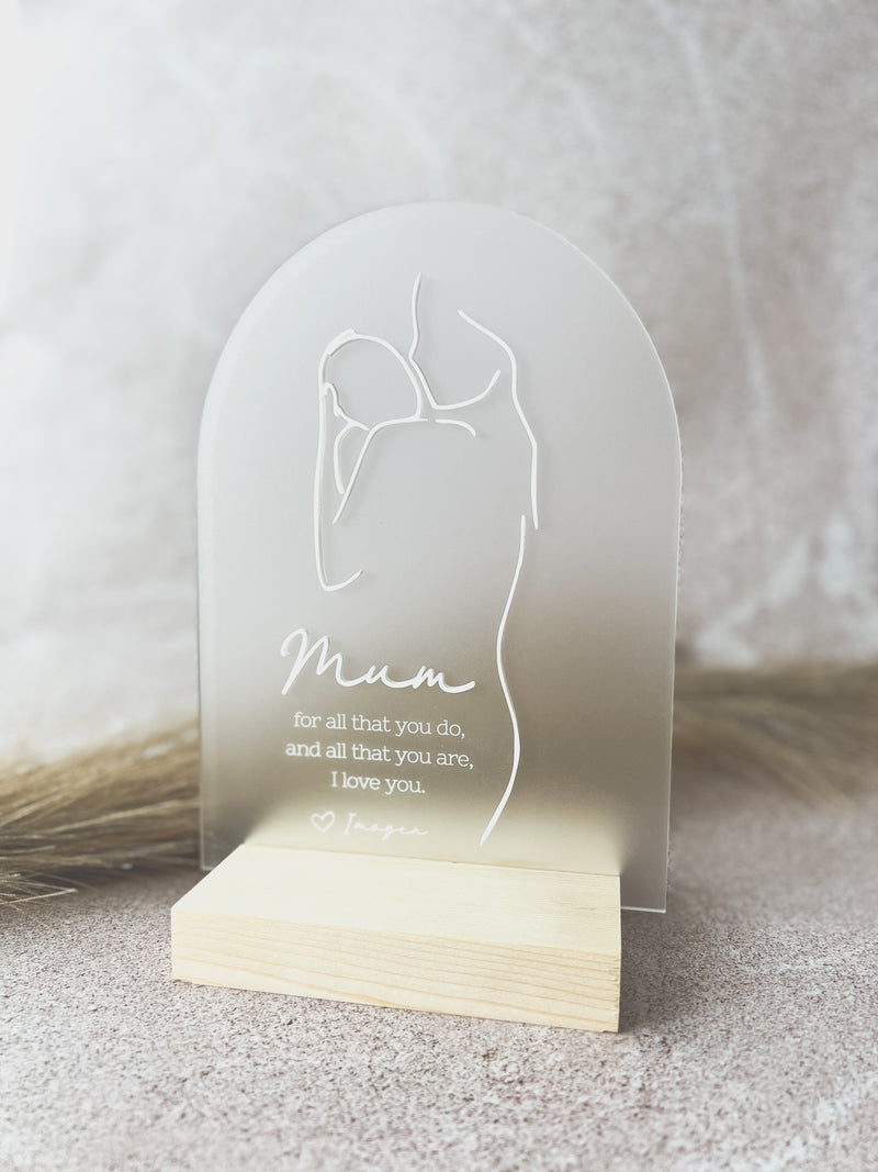 Personalised Mother and baby plaque with timber base