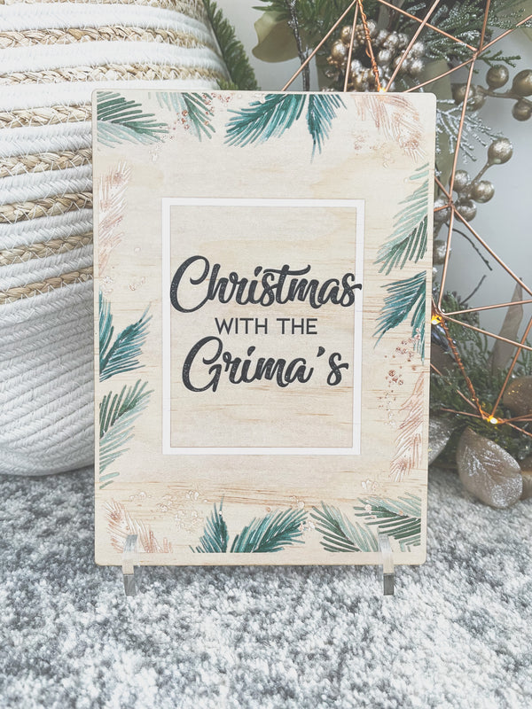 Hall table / Christmas display plaque with stand - various designs, choose your own text
