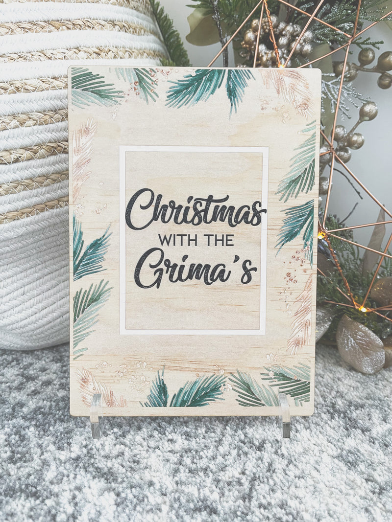 Hall table / Christmas display plaque with stand - various designs, choose your own text
