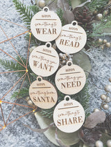 Personalised mindful Christmas gift tags - Something you wear, read, want, need + share + from Santa