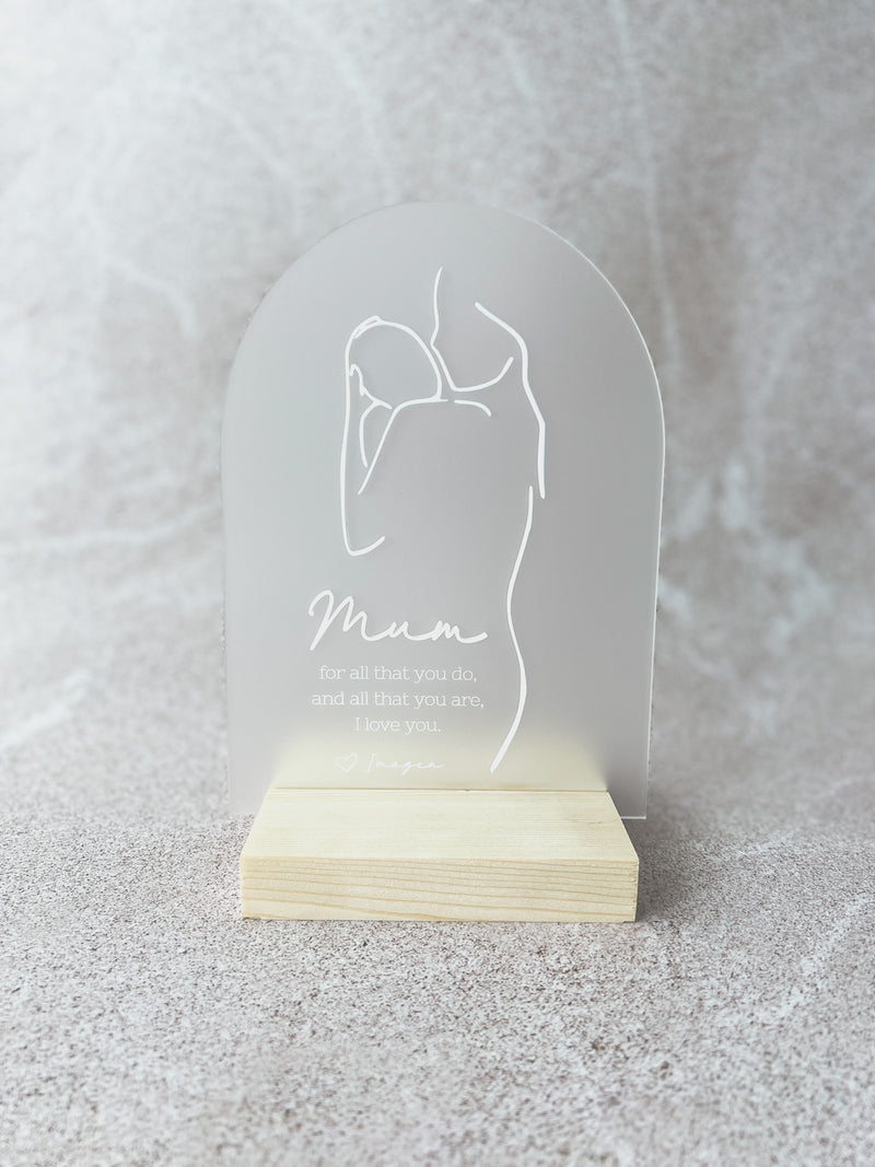 Personalised Mother and baby plaque with timber base