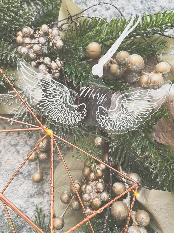 Clear acrylic angel wings / memorial Christmas ornament