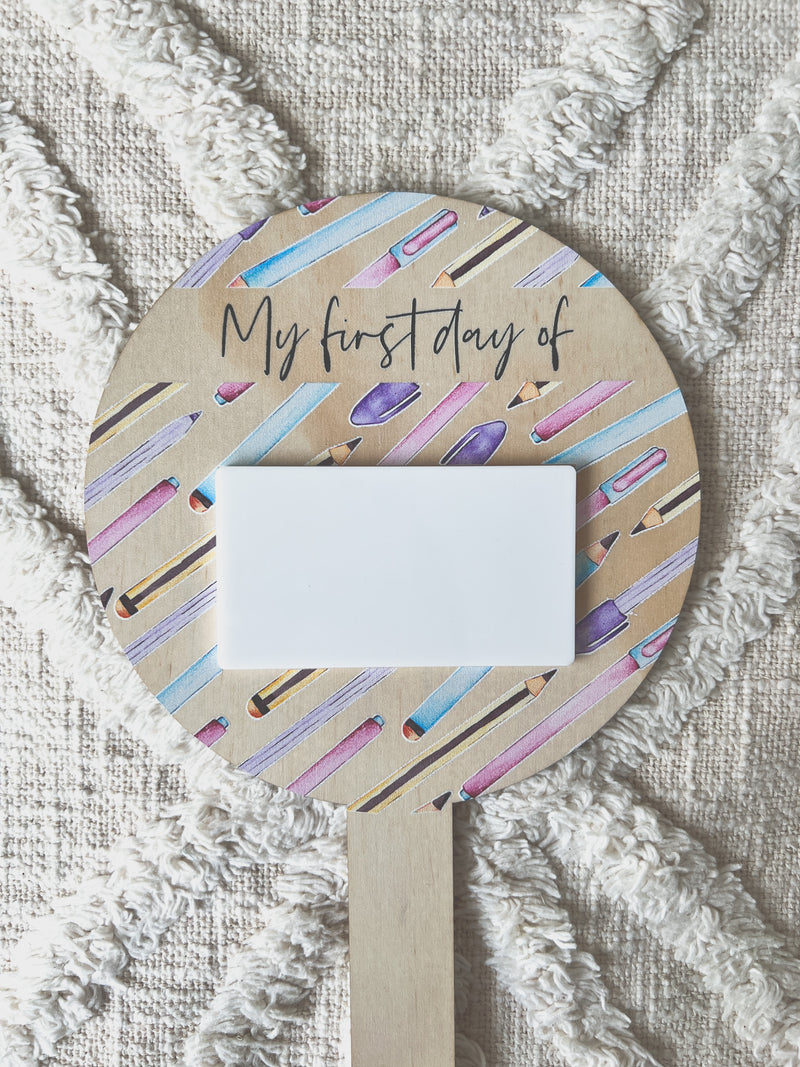 My first day of school photo prop paddle - Watercolour pens