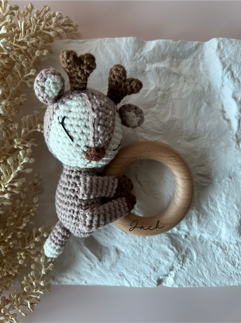 Crochet baby rattle - Deer
